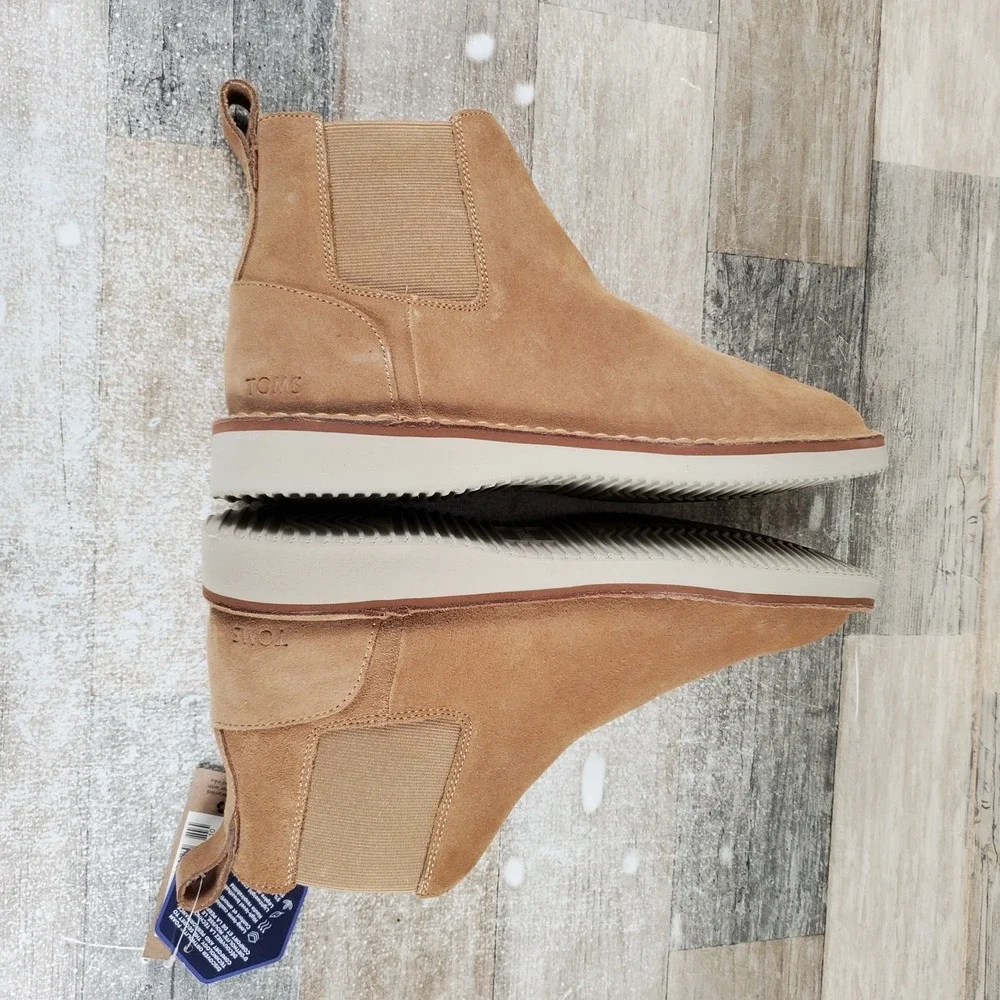 Toms Skyline Men Chelsea Boots Sz 7 Comfort Toffee Suede Round Toe Pull On Ankle